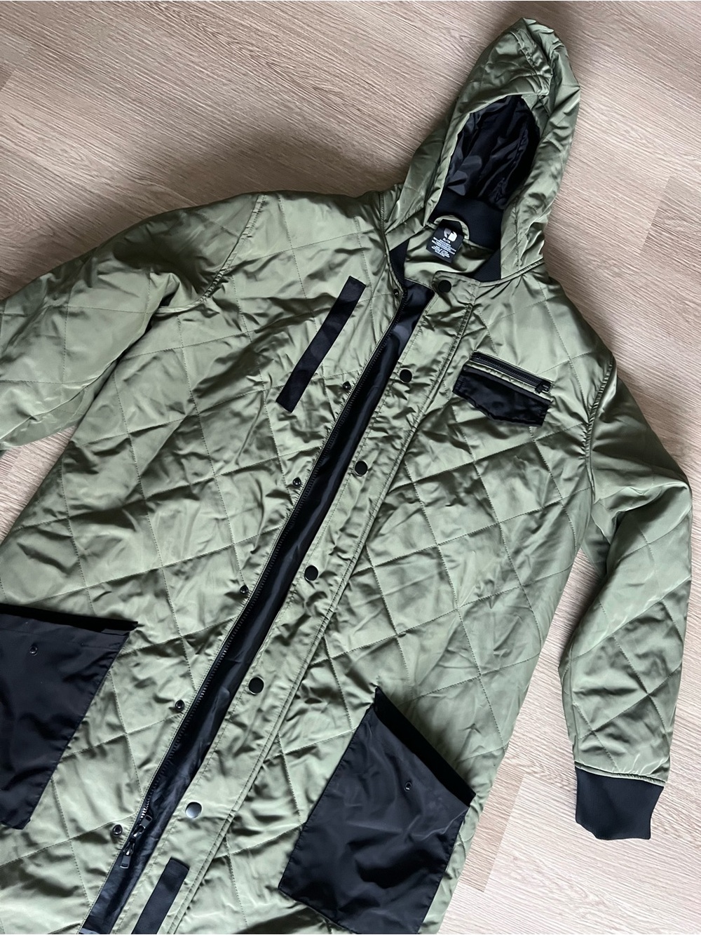 Men's Olive Green Quilted Hooded Coat
